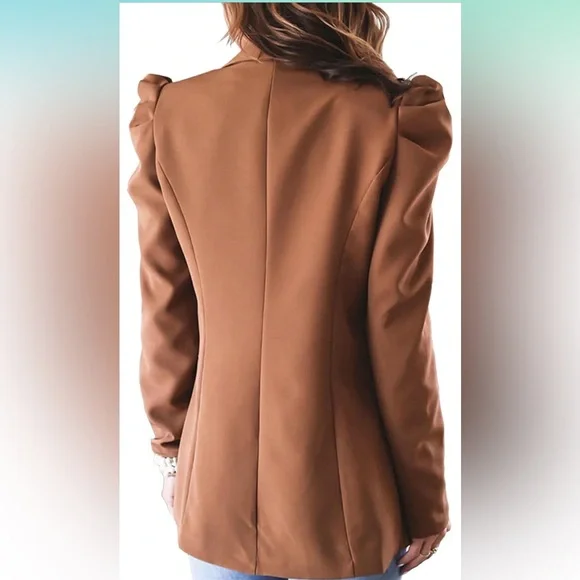 Women's lightweight Puff Sleeve Blazer Jacket with Pockets - Picture 3 of 5